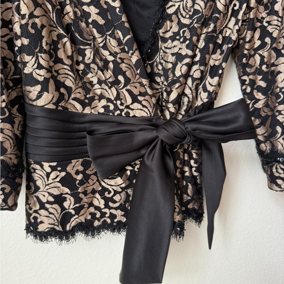 Tadashi Collection Wrap Jacket Black Lace Overlay Floral Sequence Beaded Size 6 - Picture 5 of 7